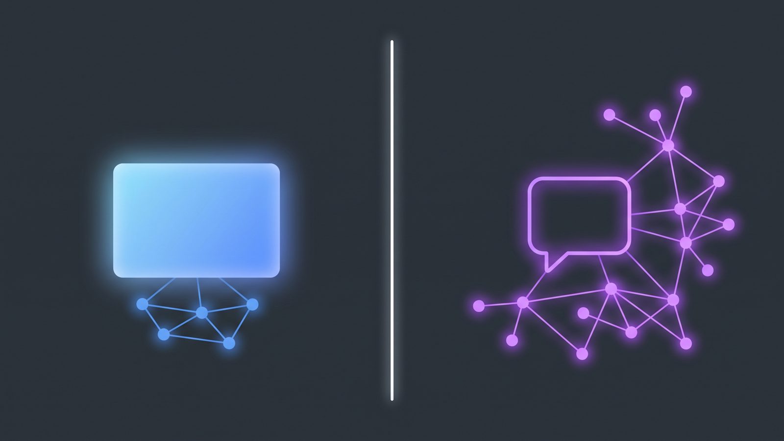 Illustration abstraite en réseau de nœuds pour l'article : AI Overviews vs ChatGPT : ce qui change pour les marques